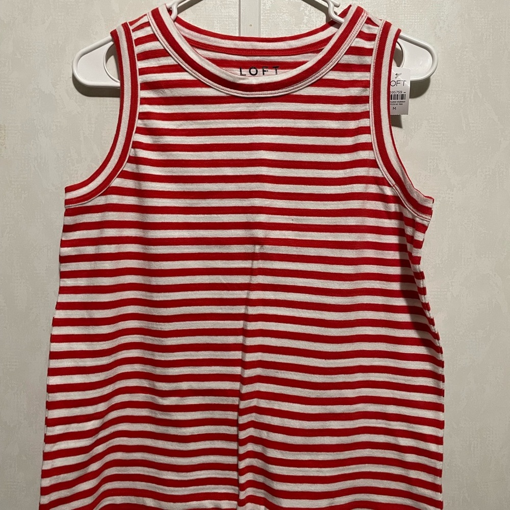 LOFT Red and White Striped Sleeveless Tank